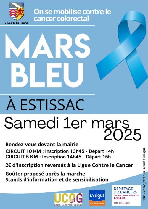 Mars Bleu : Marche contre le cancer du côlon (Samedi 1er mars - Estissac, 10, Aube)