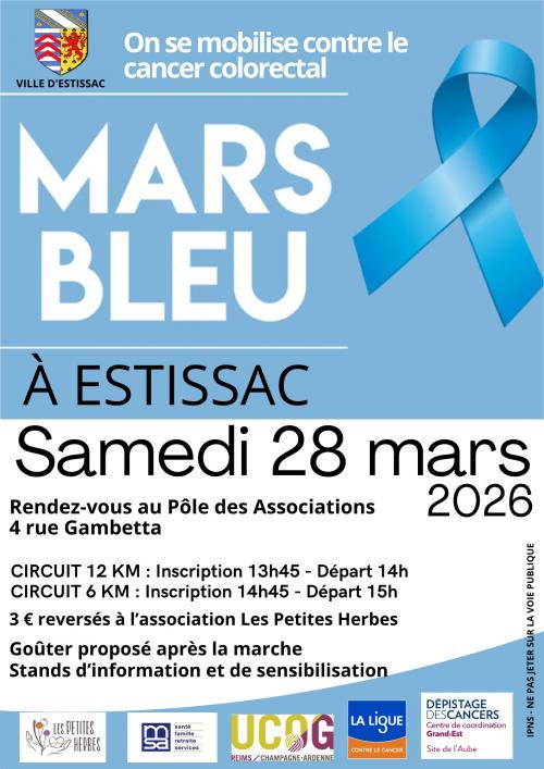 Mars Bleu : Marches contre le cancer du côlon (Samedi 28 mars - Estissac, 10, Aube)