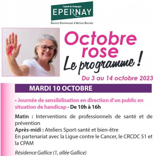 Octobre Rose Epernay : Journée de sensibilisation en direction d'un public en situation de handicap (10h-16h, Résidence Gallice  1, allée Gallice 51 200 Epernay , Marne)